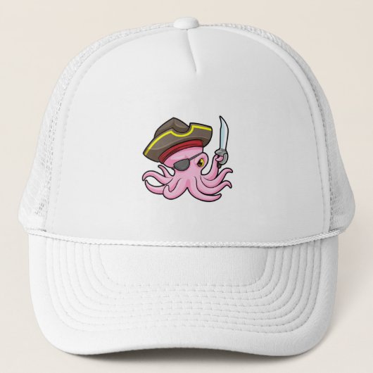 Octopus als Piraat met Saber & Eye patch Trucker Pet (Voorkant)