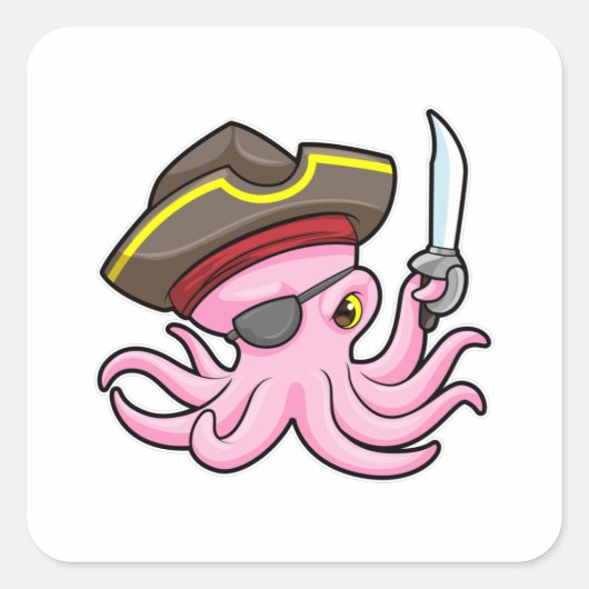 Octopus als Piraat met Saber & Eye patch Vierkante Sticker (Voorkant)
