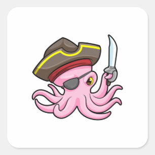 Octopus als Piraat met Saber & Eye patch Vierkante Sticker