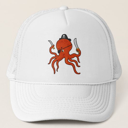 Octopus als piraat met zwaard en mes trucker pet (Voorkant)