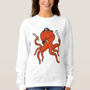 Octopus als piraat met zwaard en mes trui