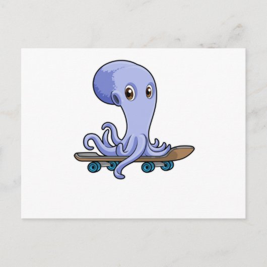 Octopus als schaatser met skateboard briefkaart (Voorkant)