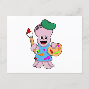 Octopus als Schilder met de borstel van de Verf Briefkaart