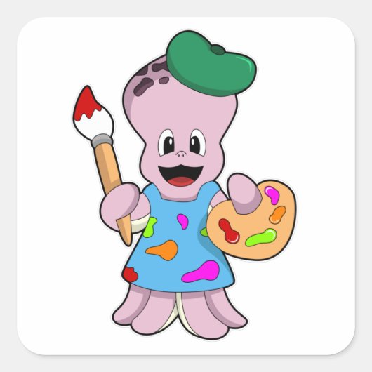 Octopus als Schilder met de borstel van de Verf Vierkante Sticker (Voorkant)