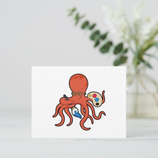 Octopus als schilder met verf en penseel briefkaart (Staand voorkant)