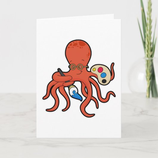 Octopus als schilder met verf en penseel kaart (Voorkant)