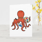 Octopus als schilder met verf en penseel kaart (Gele Bloem)