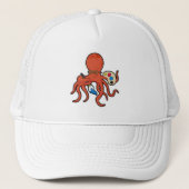 Octopus als schilder met verf en penseel trucker pet (Voorkant)