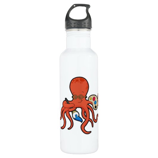Octopus als schilder met verf en penseel waterfles (Voorkant)