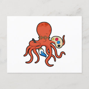 Octopus als Schilder met Verf & Kwast Briefkaart