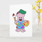 Octopus als Schilder met verfkwast Kaart (Gele Bloem)
