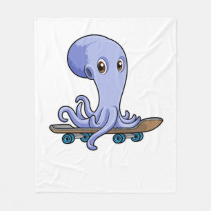 Octopus als Skater met Skateboard Fleece Deken