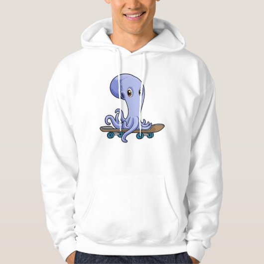 Octopus als Skater met Skateboard Hoodie (Voorkant)