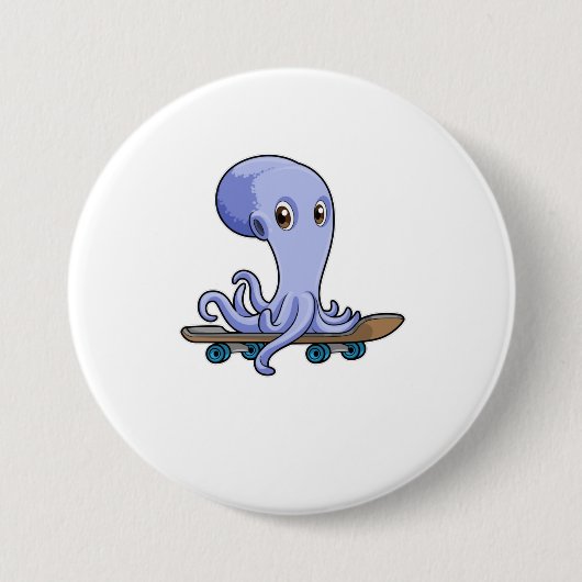 Octopus als Skater met Skateboard Ronde Button 7,6 Cm (Voorkant)
