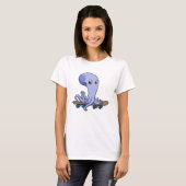 Octopus als Skater met Skateboard T-shirt (Voorkant volledig)