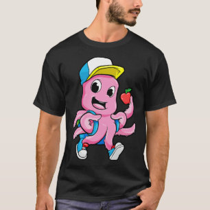 Octopus als student met rugzak en appel t-shirt