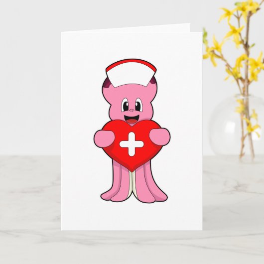 Octopus als verpleegster met hart kaart (Gele Bloem)