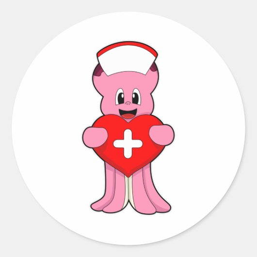 Octopus als verpleegster met hart ronde sticker (Voorkant)