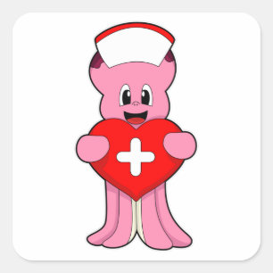 Octopus als verpleegster met hart vierkante sticker