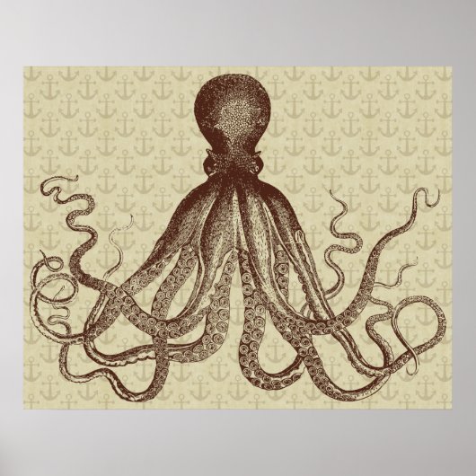 Octopus Anchors Lord Bodner Bruin Nautical Poster (Voorkant)
