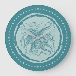  Octopus Aqua Blauwgroen Nautisch Grote Klok