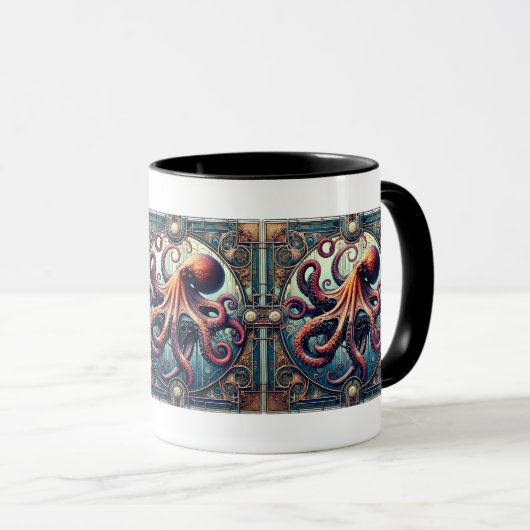 Octopus Art Deco Mok (Voorkant rechts)