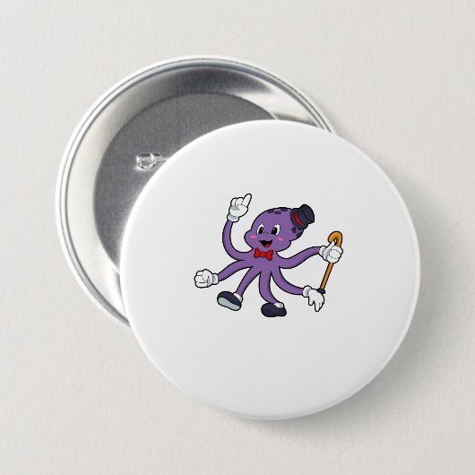Octopus as Magician with Hat Ronde Button 7,6 Cm (Voorkant /achterkant)