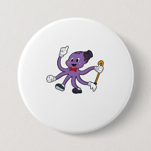 Octopus as Magician with Hat Ronde Button 7,6 Cm