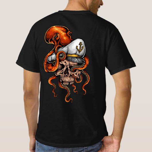Octopus Attack Capture Skull Nautical T-shirt (Achterkant)