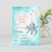 Octopus Ballon Zee Zomer Verjaardagsfeestje  Kaart (Staand voorkant)