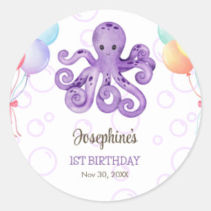 Octopus Balloon Paarse Bubble Kids Verjaardag Ronde Sticker