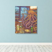 Octopus barman Fantasy Canvas Afdruk (Insitu (Houten vloer))