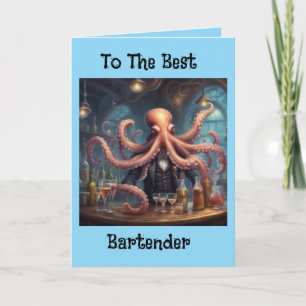 Octopus barman multitasking mixoloog verjaardag kaart