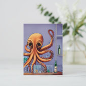 Octopus Bartender Briefkaart (Staand voorkant)