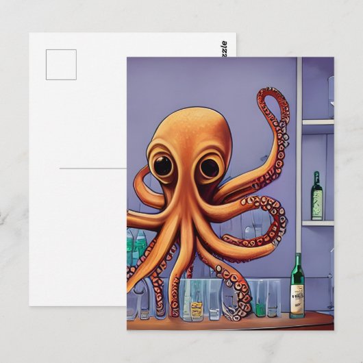 Octopus Bartender Briefkaart (Voorkant / Achterkant)