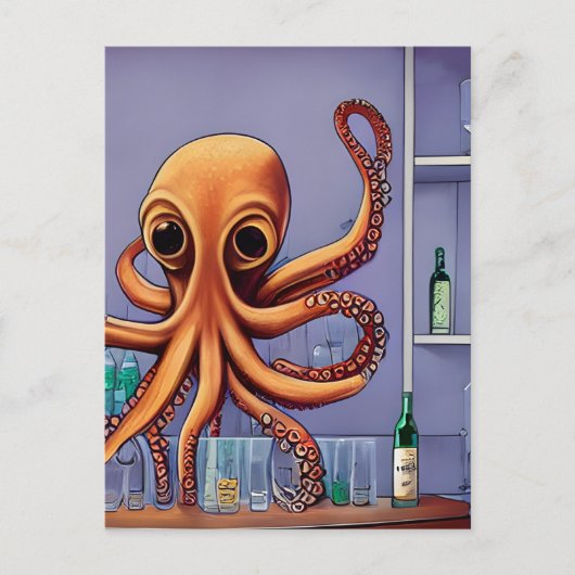 Octopus Bartender Briefkaart (Voorkant)
