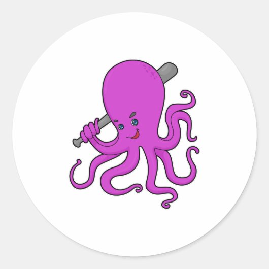 Octopus Baseball Baseball Ronde Sticker (Voorkant)
