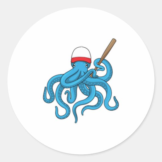 Octopus Baseball Baseball Ronde Sticker (Voorkant)