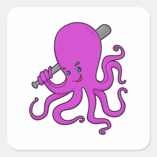 Octopus Baseball Baseball Vierkante Sticker (Voorkant)