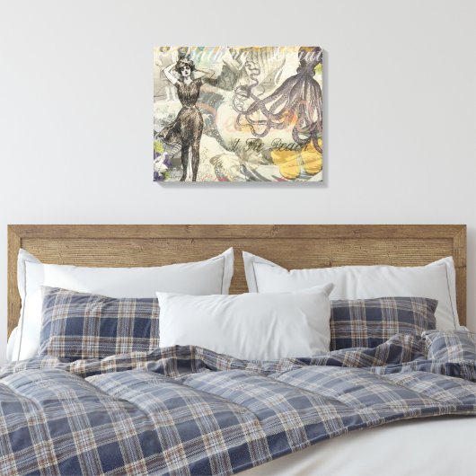 Octopus Beach Antiek kuststeampunk Canvas Afdruk (Insitu (Slaapkamer))