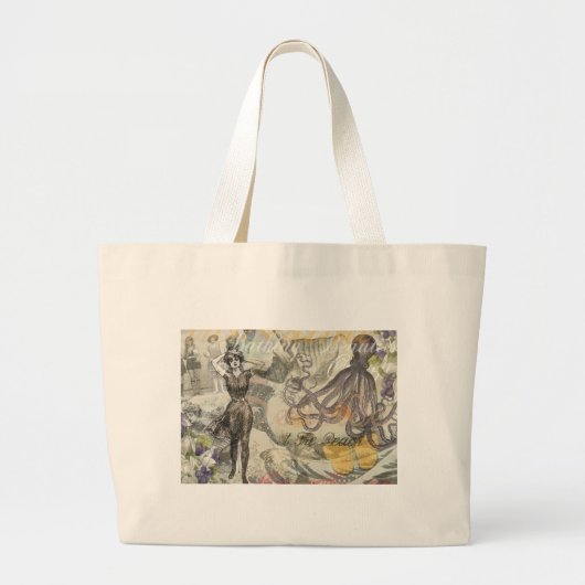 Octopus Beach Antiek kuststeampunk Grote Tote Bag (Voorkant)