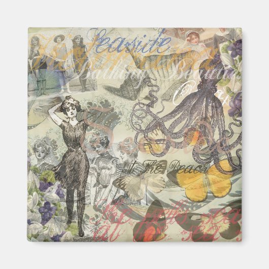 Octopus Beach Antiek kuststeampunk Magneet (Voorkant)