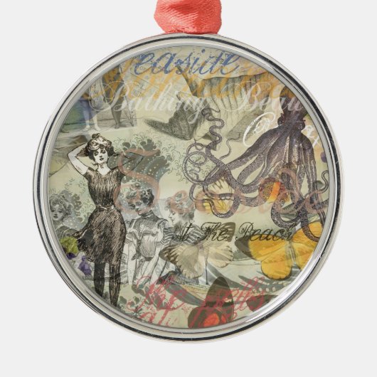 Octopus Beach Antiek kuststeampunk Metalen Ornament (Voorkant)