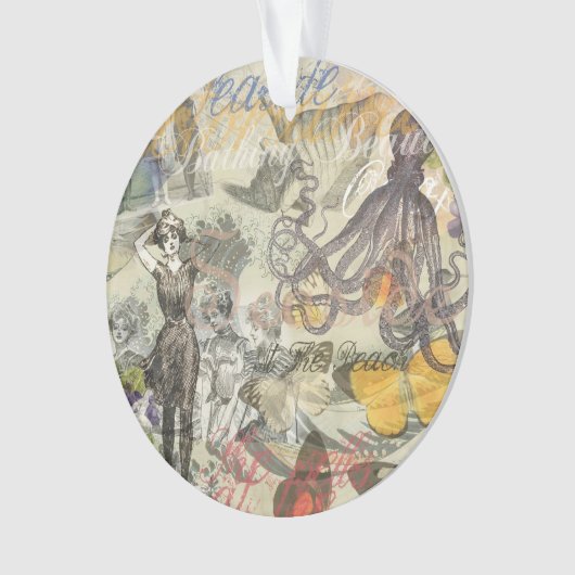 Octopus Beach Antiek kuststeampunk Ornament (voorkant)