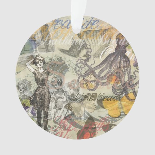 Octopus Beach Antiek kuststeampunk Ornament (voorkant)