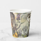 Octopus Beach Antiek kuststeampunk Papieren Bekers (Rechts)