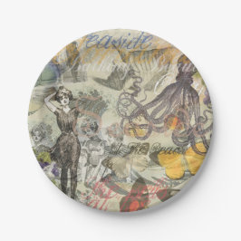 Octopus Beach Antiek kuststeampunk Papieren Bordje