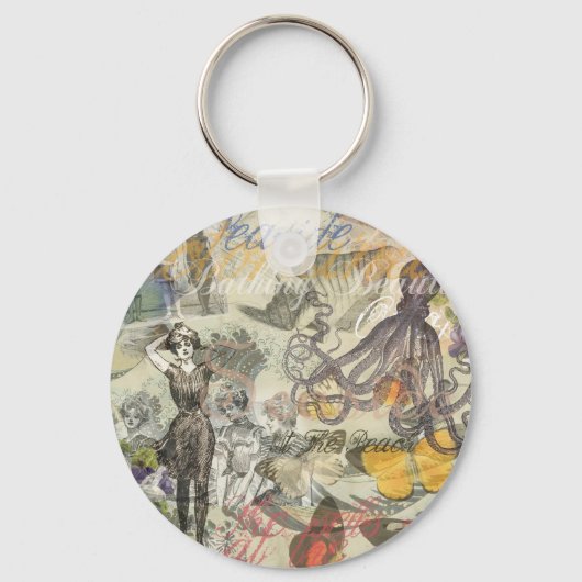 Octopus Beach Antiek kuststeampunk Sleutelhanger (Voorkant)