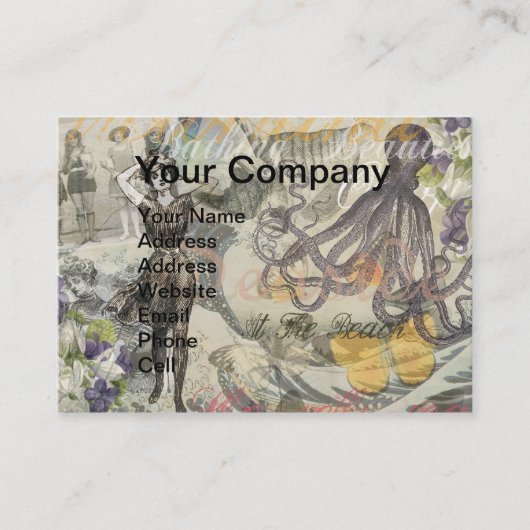Octopus Beach Antiek kuststeampunk Visitekaartje (Voorkant)