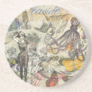 Octopus Beach Antiek kuststeampunk Zandsteen Onderzetter